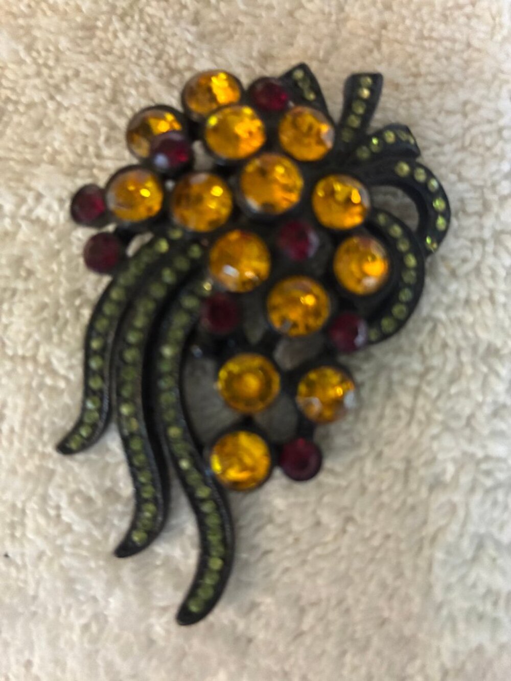 Citrine, Lime, and Ruby Rhinestone Brooch; Pin; or Necklace